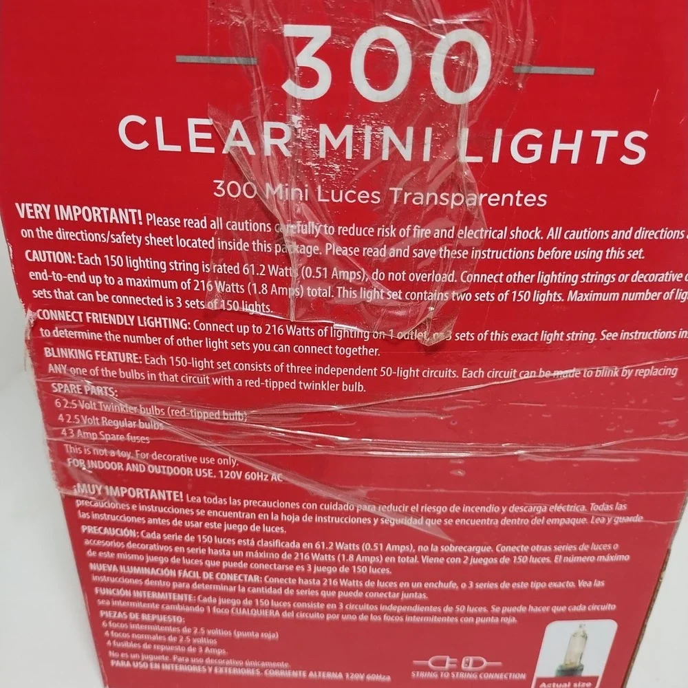 Holiday Time 300 Clear Mini Lights‎ Green Wire 59 Ft Indoor Outdoor